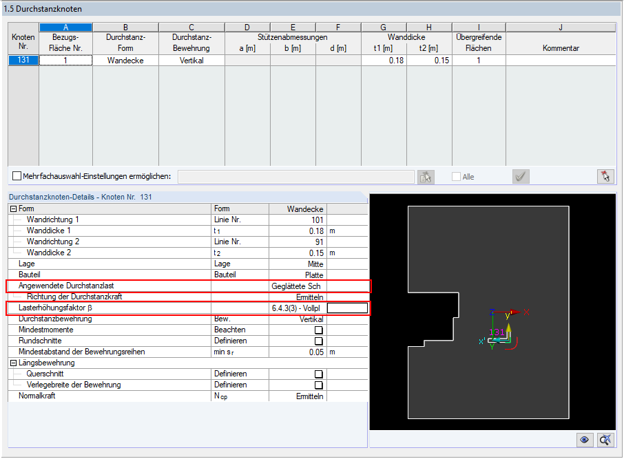 Geglätteten Schnittgrößenverlauf und Lasterhöhungsfaktor aktivieren