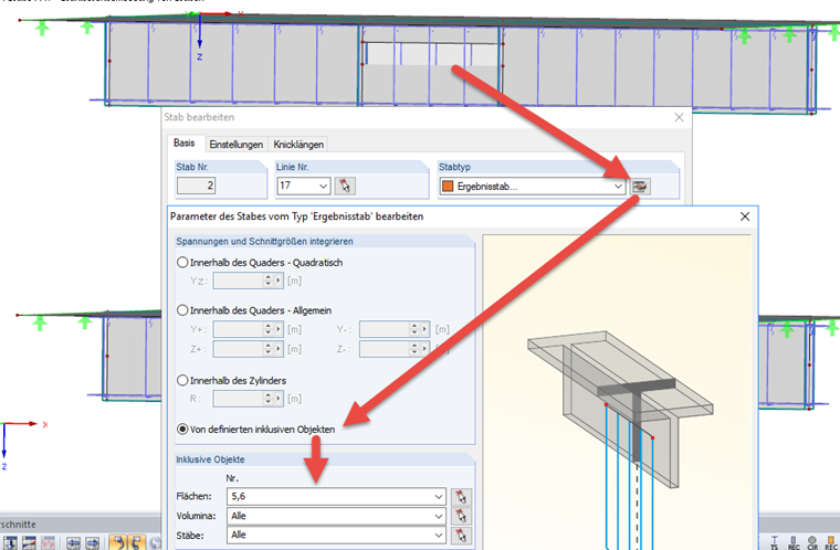 Ergebnisstab über gesamte Öffnung definieren