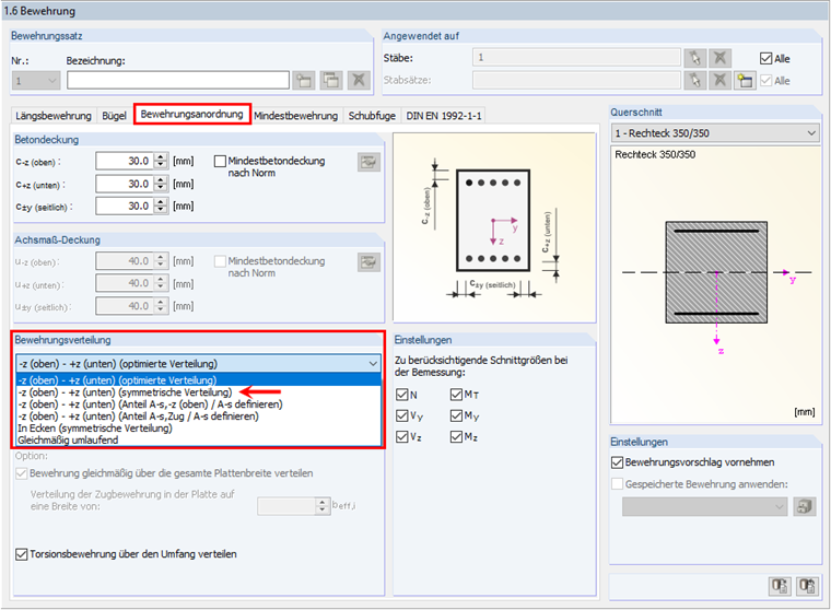 Bewehrungsanordnung festlegen