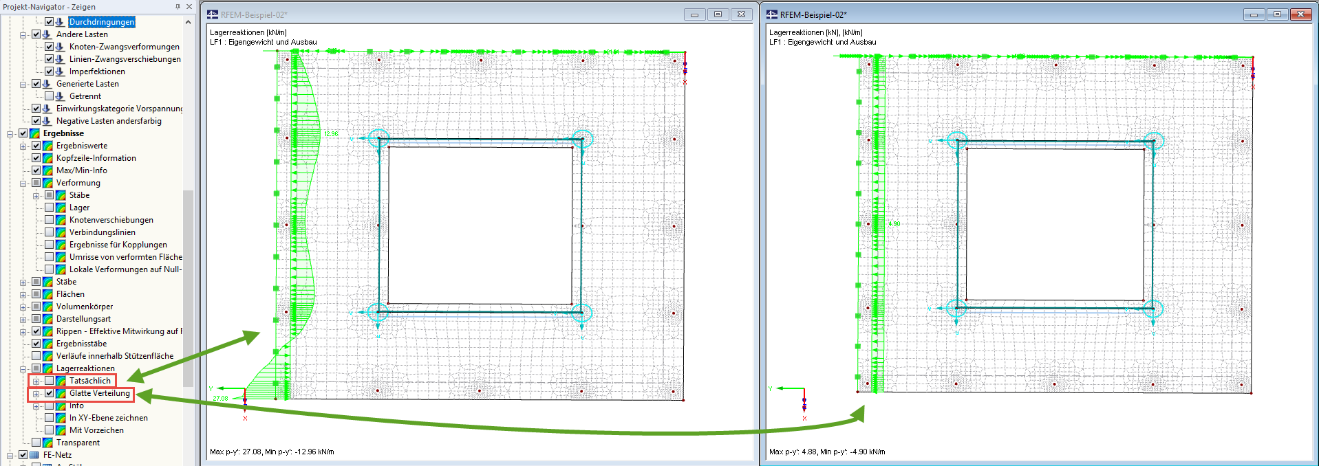 Verteilung der Lagerreaktionen auswählen