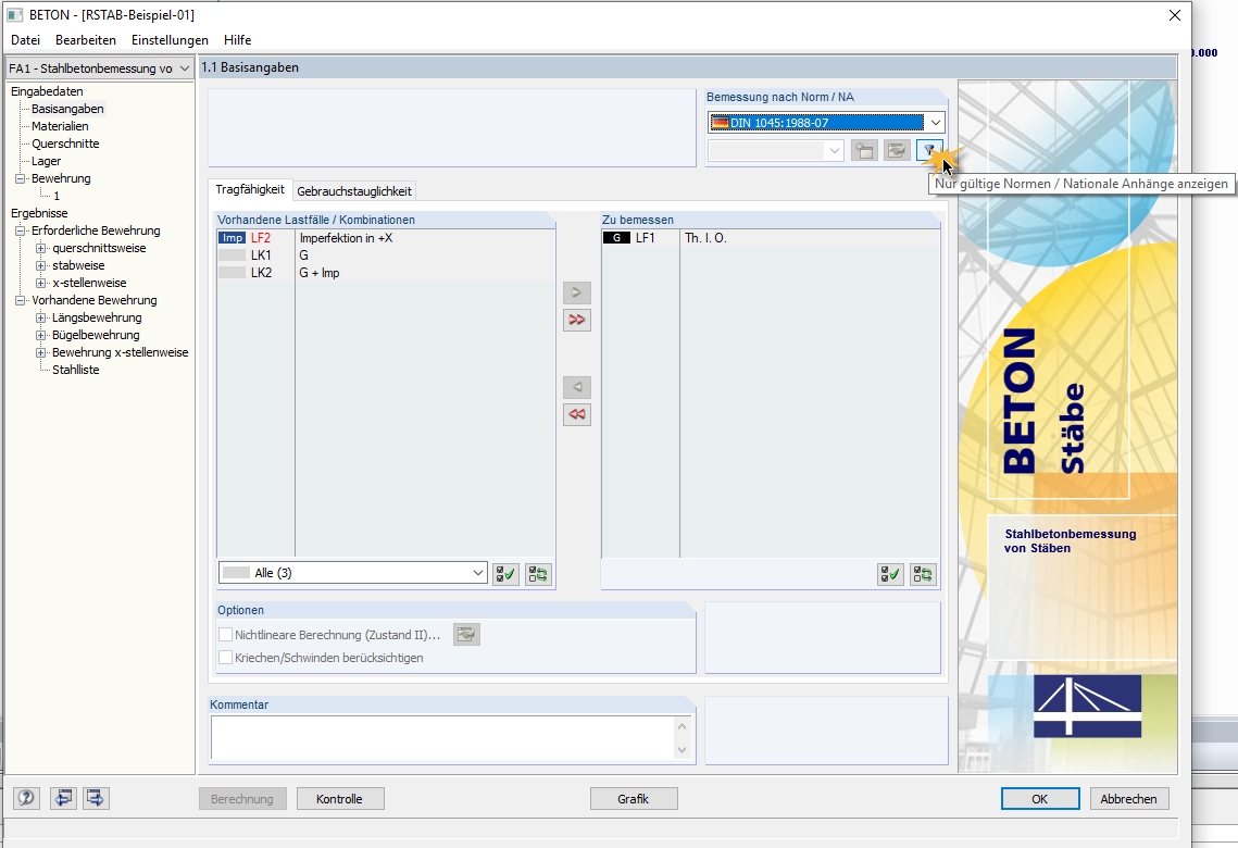 Filter für auswählbare Normen
