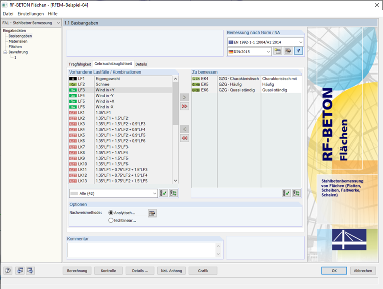 Lastfälle/Kombinationen für Gebrauchstauglichkeit festlegen