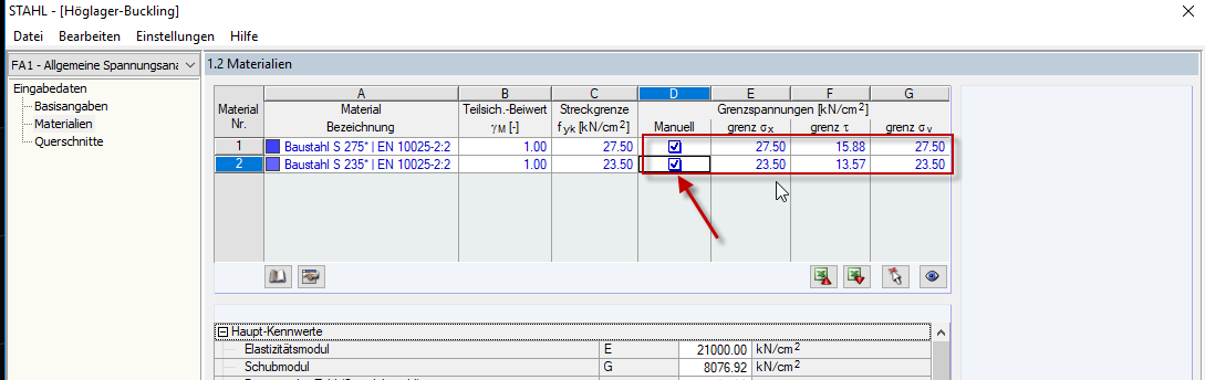 Grenzspannungen anpassen