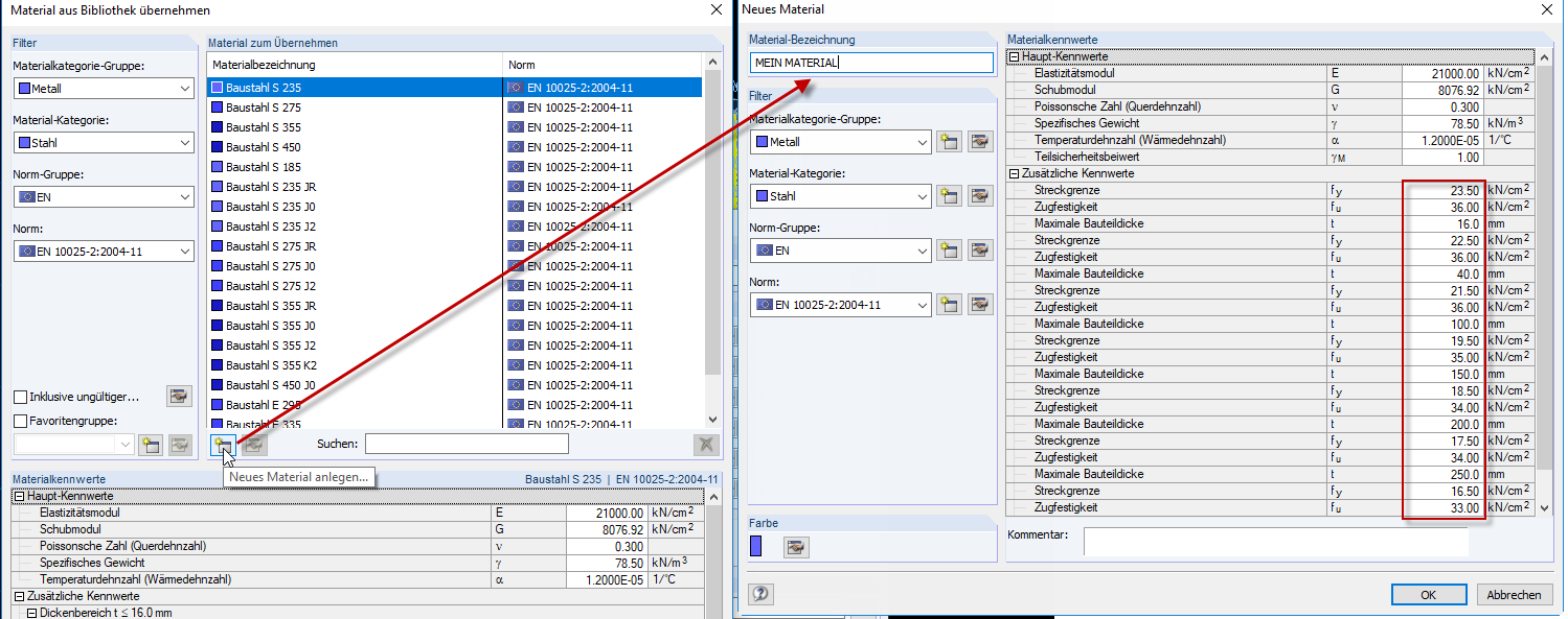 Neues Material anlegen