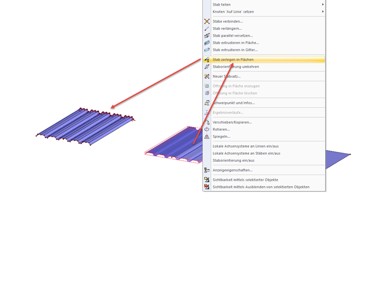 Funktion "Stab zerlegen in Flächen"
