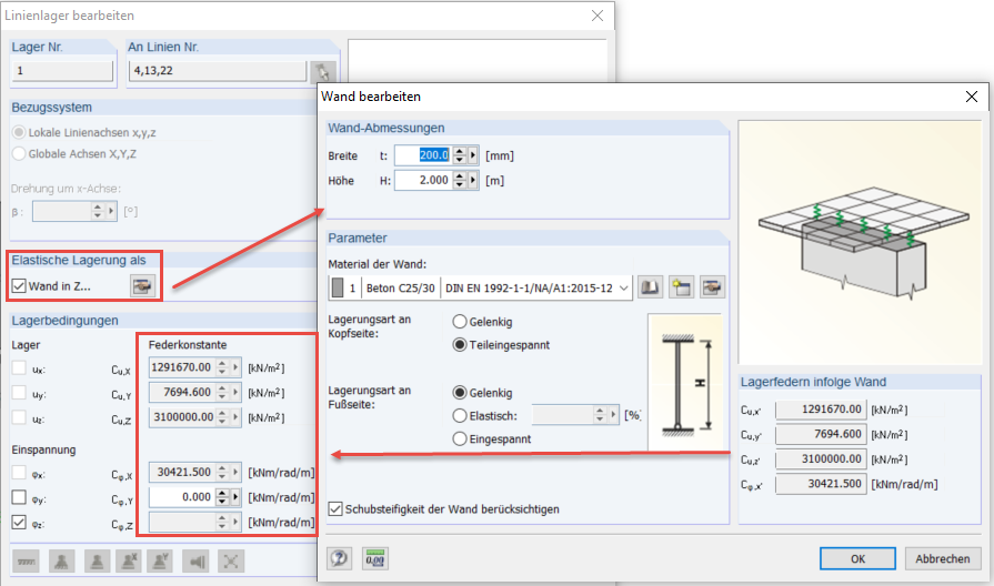 Linienlager für "Wand" definieren