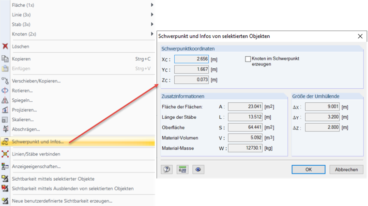 Funktion "Schwerpunkt und Infos"