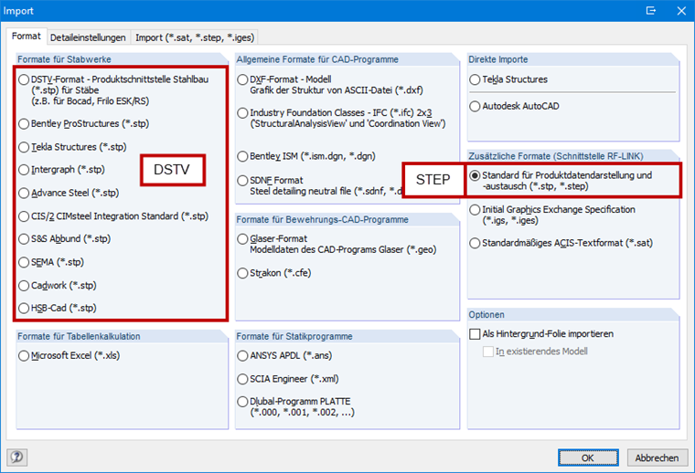 Importmöglichkeiten in RFEM
