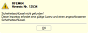 Meldung bei fehlender Lizenz für Schnittstelle "RF-LINK"