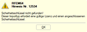 Meldung bei fehlender Lizenz für Schnittstelle "RF-LINK"