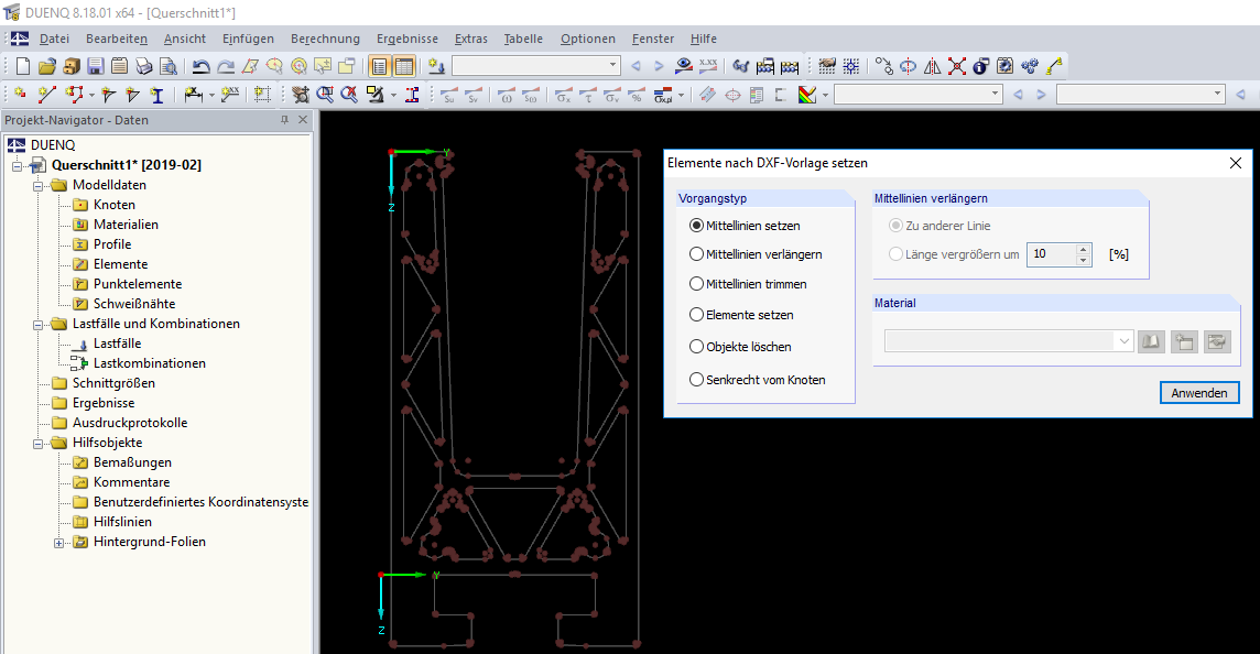 Dialog "Elemente nach DXF-Vorlage setzen"