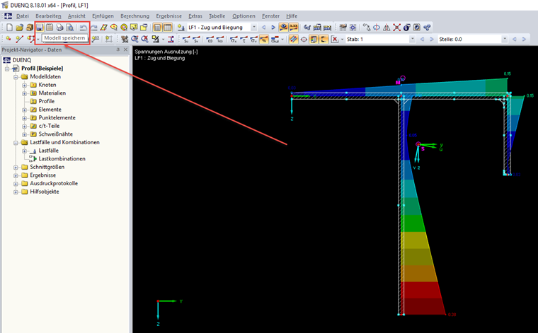 DUENQ: Querschnitt mit Ergebnissen speichern