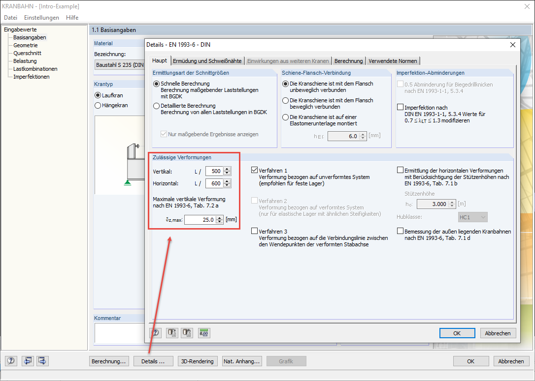 Zulässige Verformungen anpassen