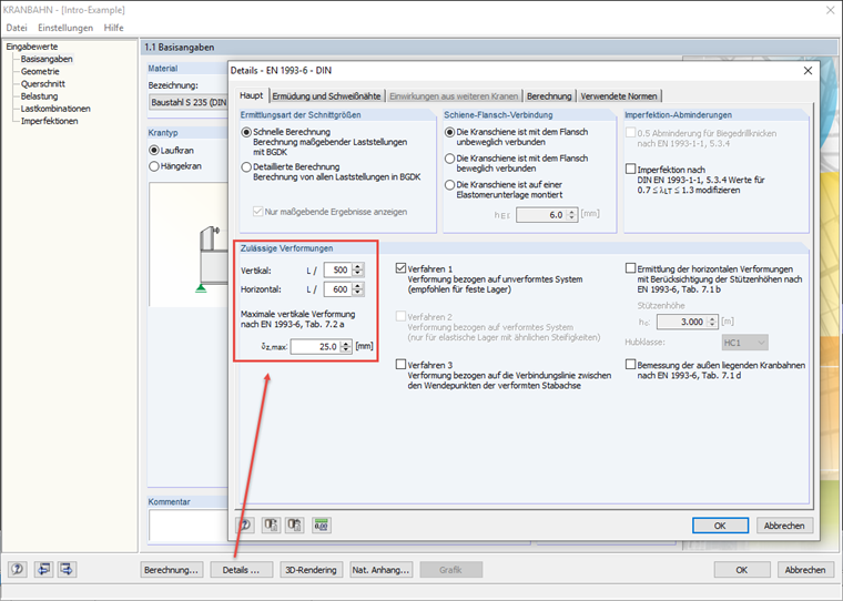 Zulässige Verformungen anpassen
