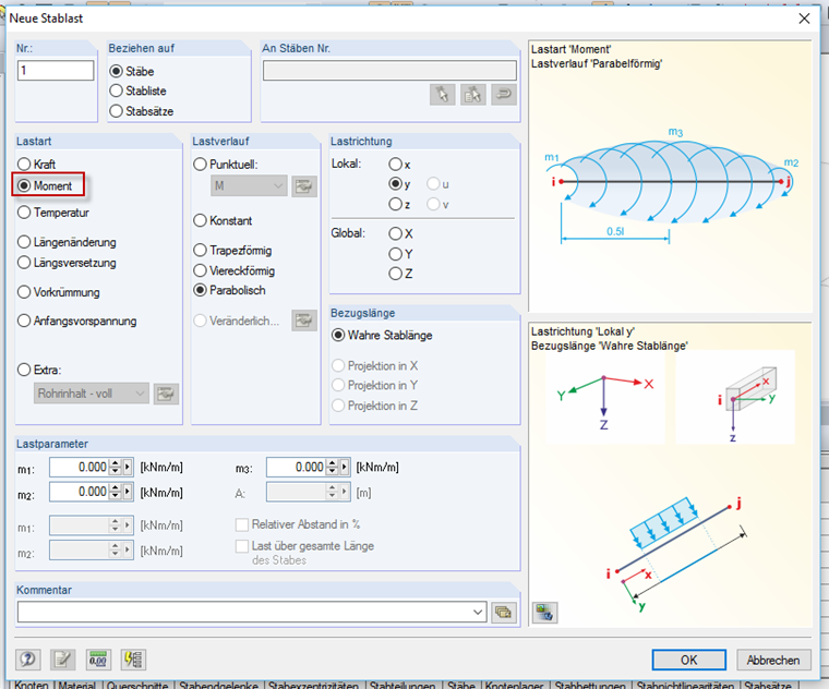 Parabolischer Lastverlauf für Moment