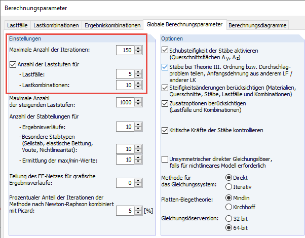 Berechnungsparameter anpassen