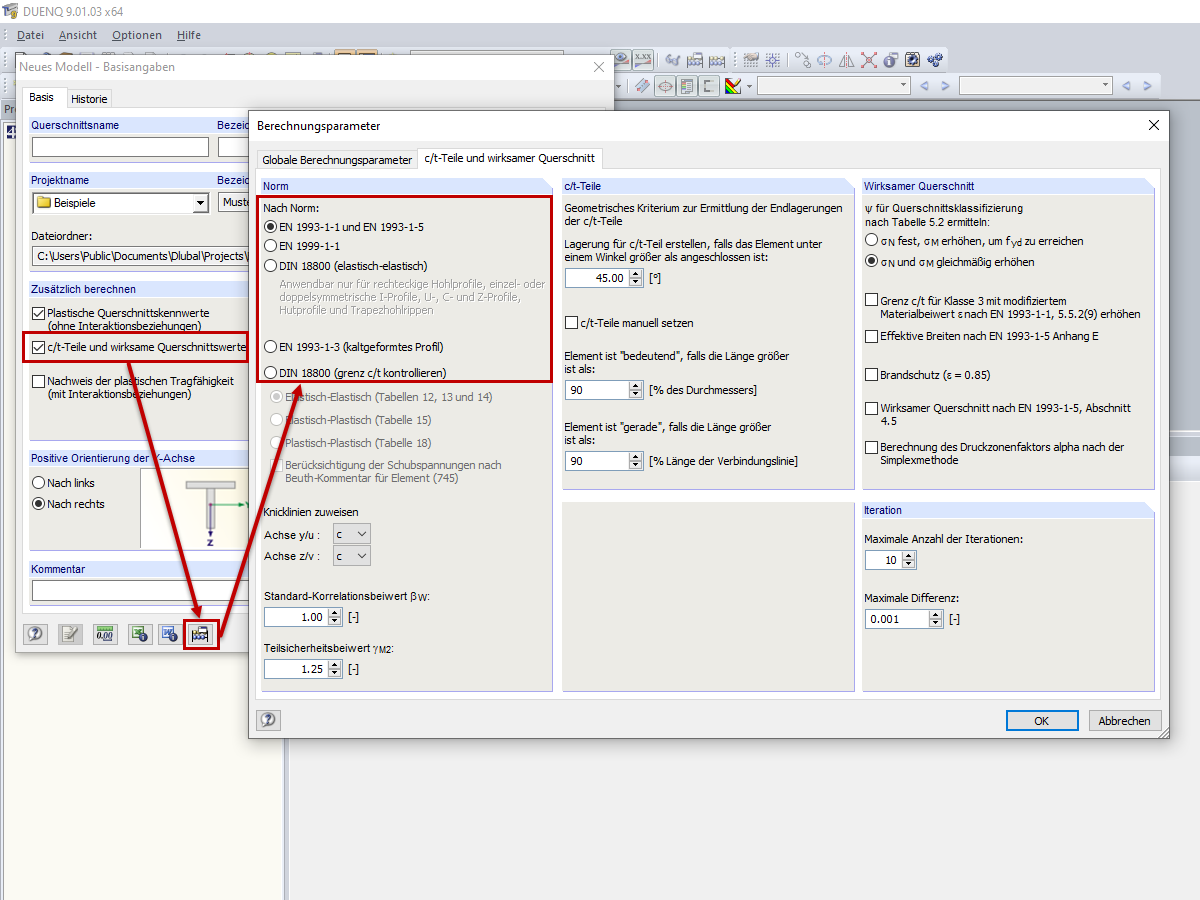 c/t-Teile und wirksame Querschnittswerte