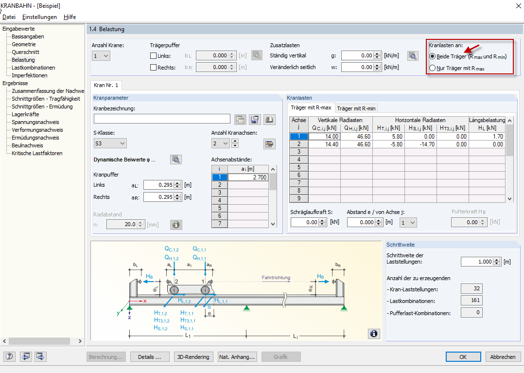 Bemessung beider Kranbahnträger festlegen