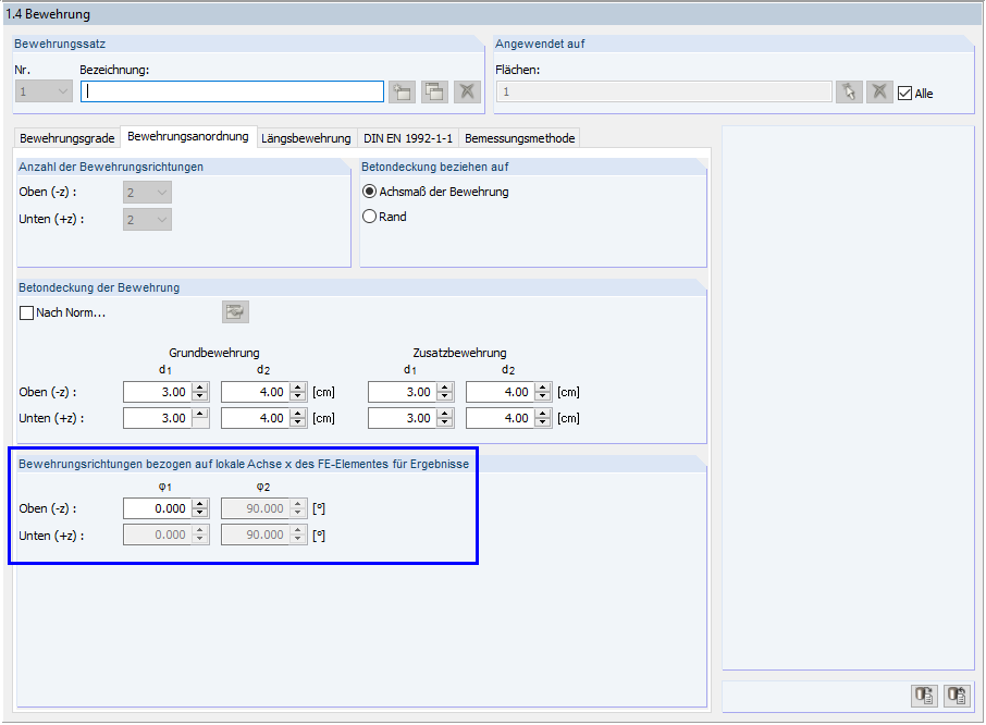 Winkel zwischen Bewehrungsrichtungen bei analytischem GZG-Nachweis