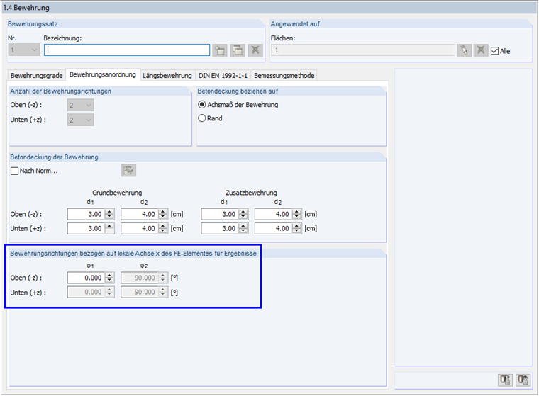 Winkel zwischen Bewehrungsrichtungen bei analytischem GZG-Nachweis