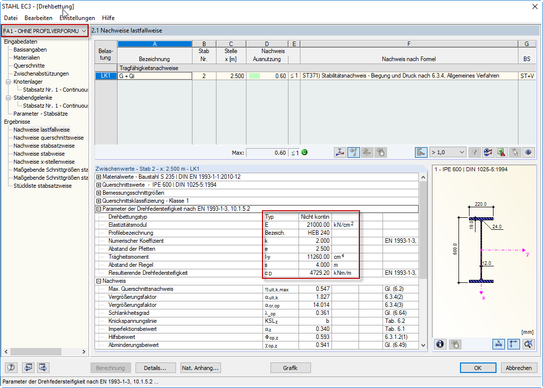 Drehfeder ohne Berücksichtigung der Profilverformung