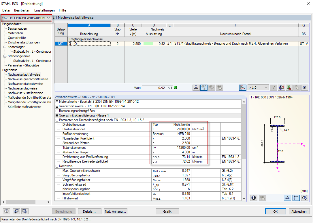Drehfeder mit Berücksichtigung der Profilverformung