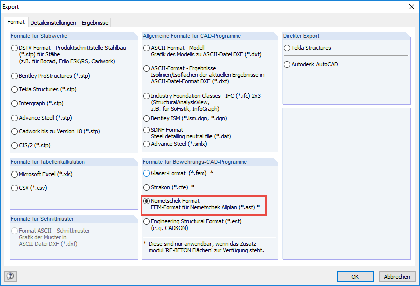 Flächenbewehrung nach Allplan exportieren