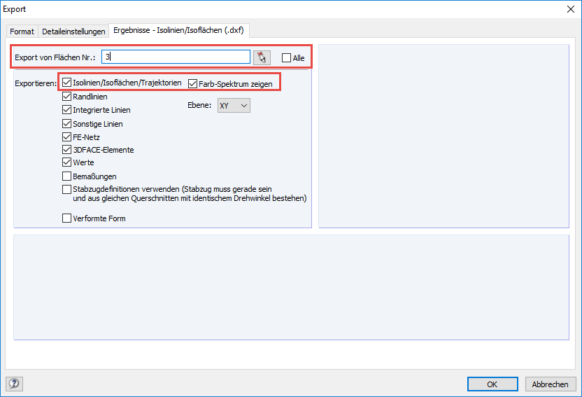 Register "Ergebnisse - Isolinien/Isoflächen (.dxf)"