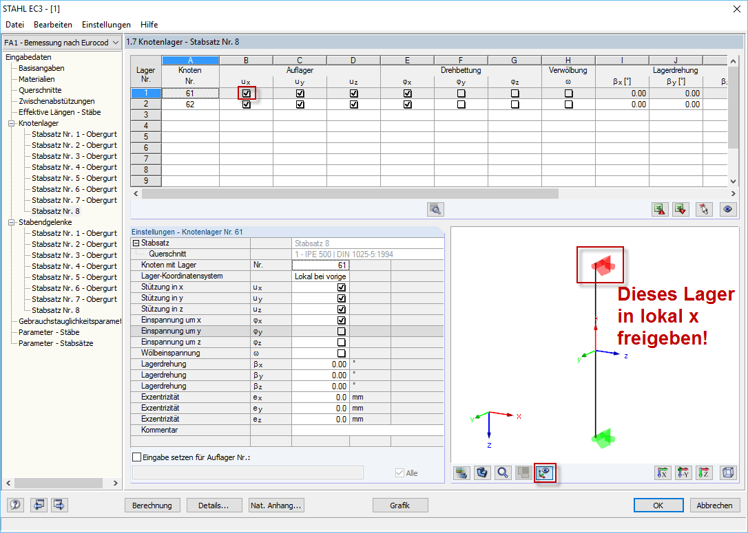 Lagerdefinition für Wölbkrafttorsion
