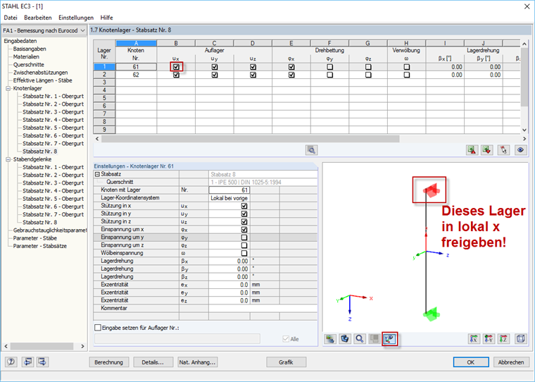 Lagerdefinition für Wölbkrafttorsion