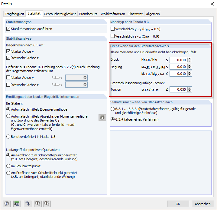 Grenzwerte für Stabilitätsnachweis