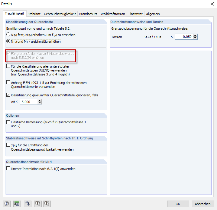 Materialbeiwert epsilon nach 5.5.2(9) erhöhen