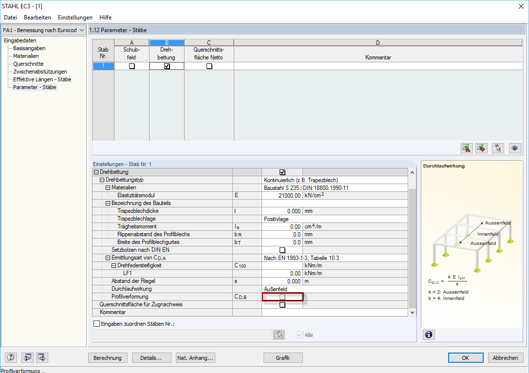 Parameter "Profilverformung" bei Drehbettung