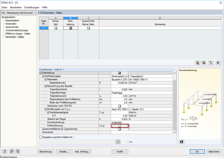 Parameter "Profilverformung" bei Drehbettung