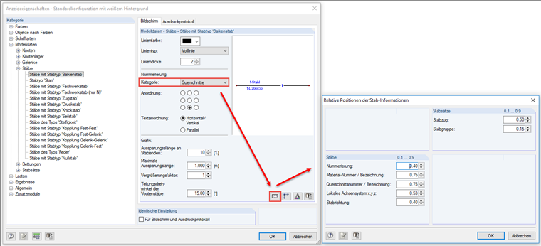 Relative Positionen der Stab-Informationen festlegen