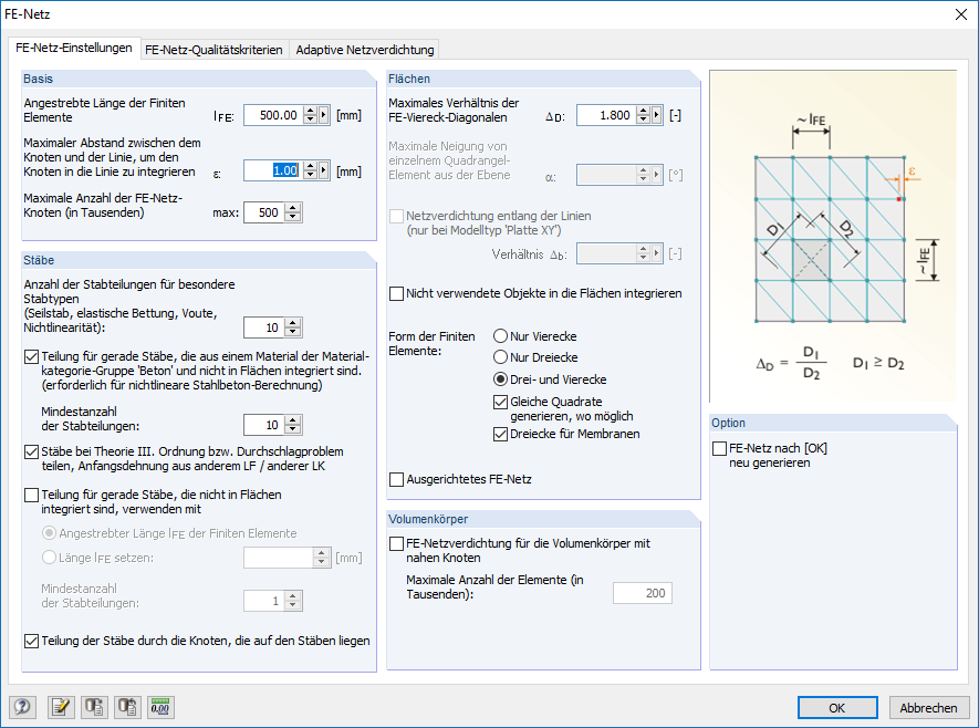 Parameter ε für FE-Netz festlegen