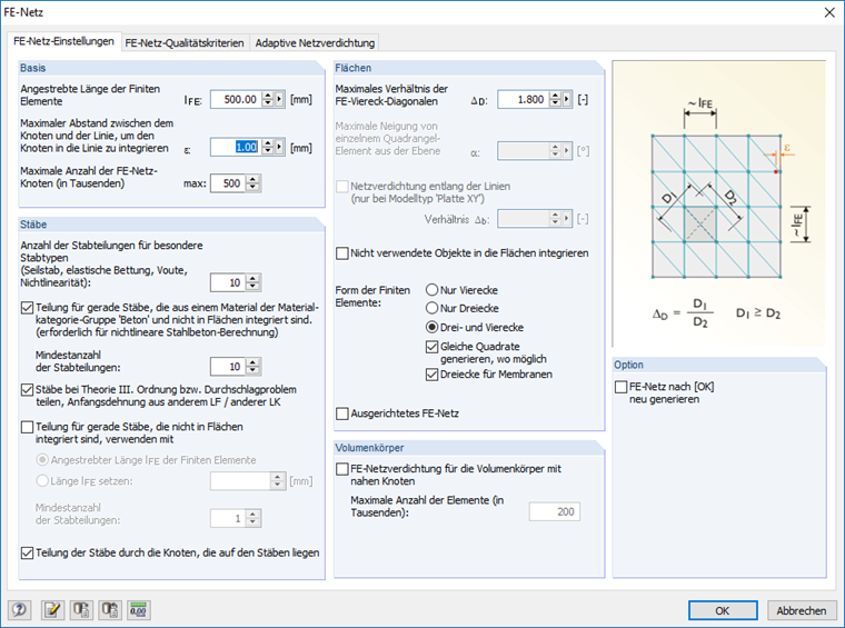Parameter ε für FE-Netz festlegen