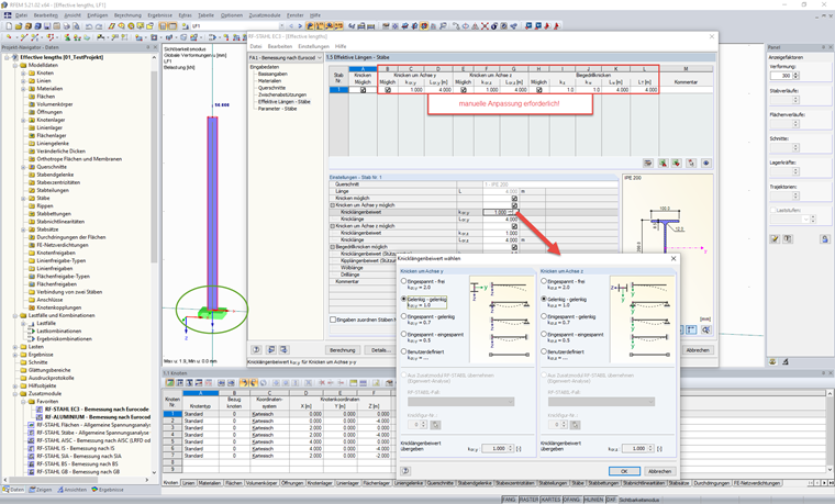 Manuelle Anpassung der Knicklängenbeiwerte