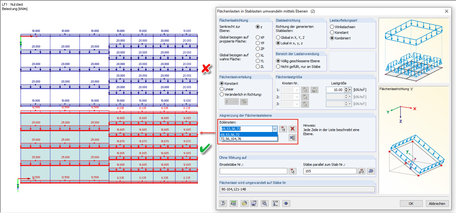 Abschnittsweise Generierung von Flächenlasten