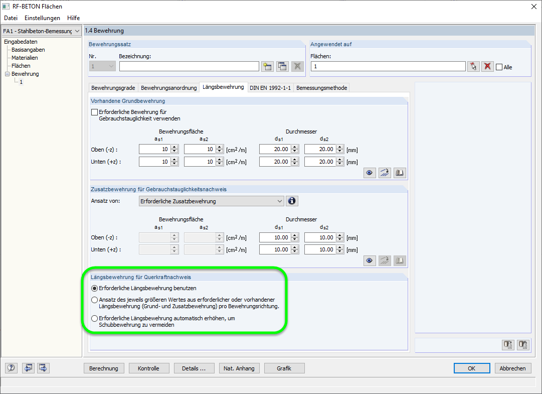 Optionen zu erforderlicher Längsbewehrung für Querkraftnachweis