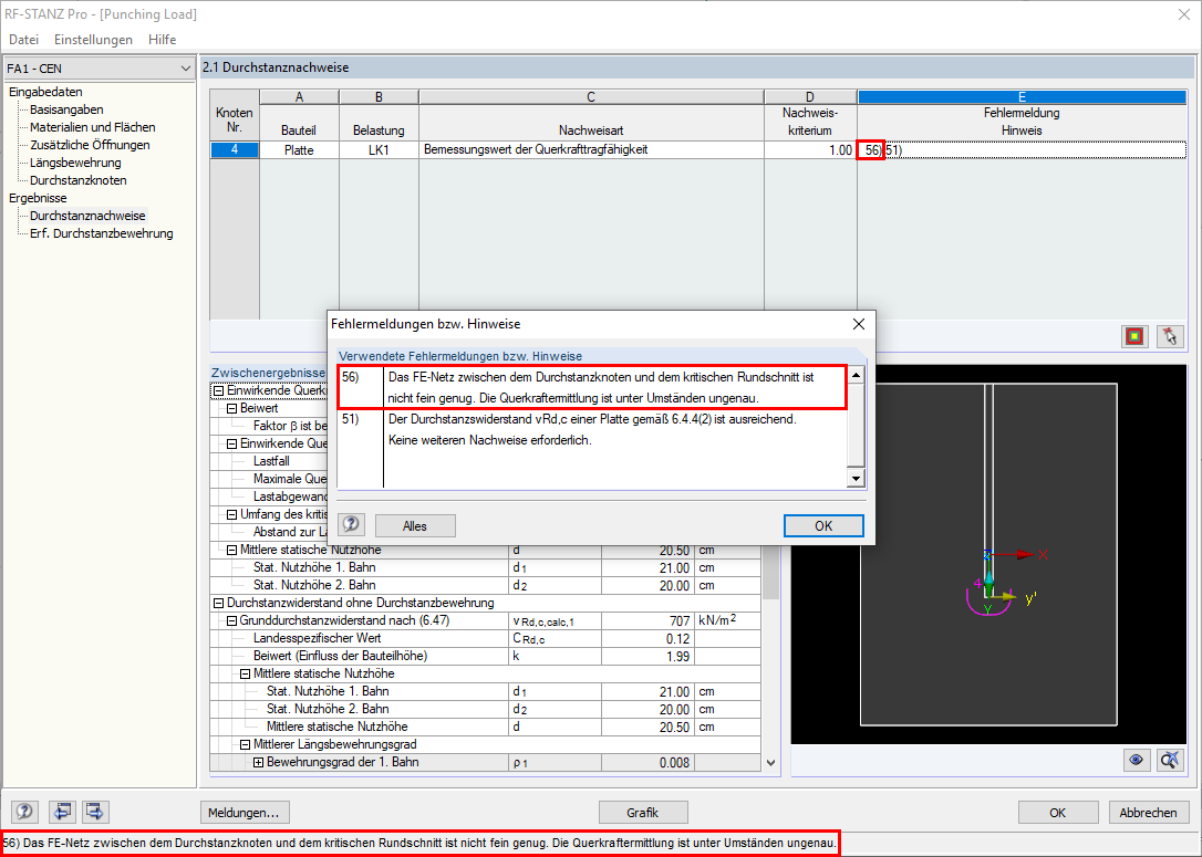 Meldung Nr. 56 in Ergebnismaske 2.1
