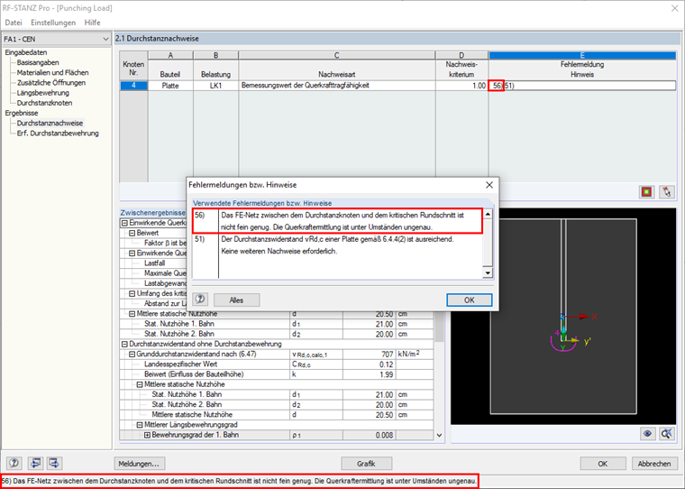 Meldung Nr. 56 in Ergebnismaske 2.1