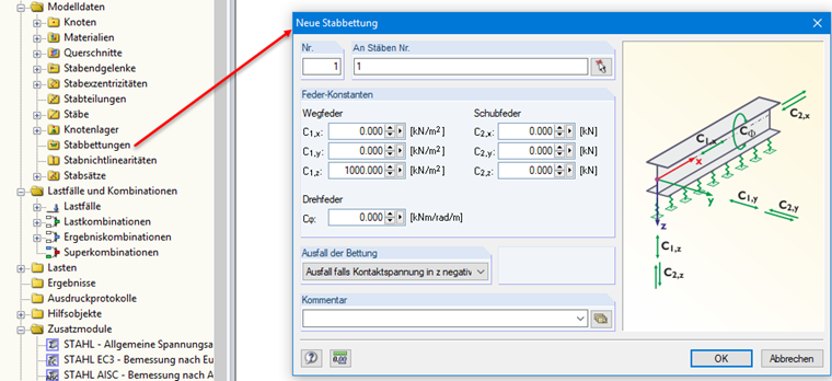 Definieren einer Stabbettung