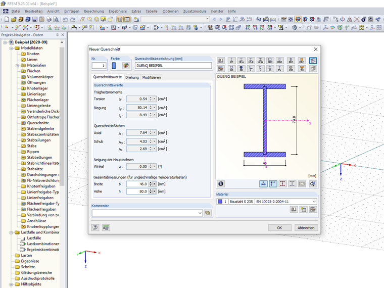 Importierter DUENQ-Querschnitt in RSTAB/ RFEM