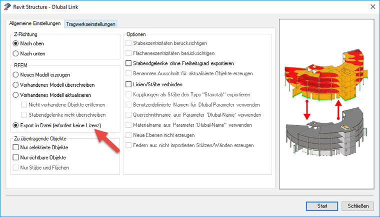 Exporteinstellungen im Dlubal Link