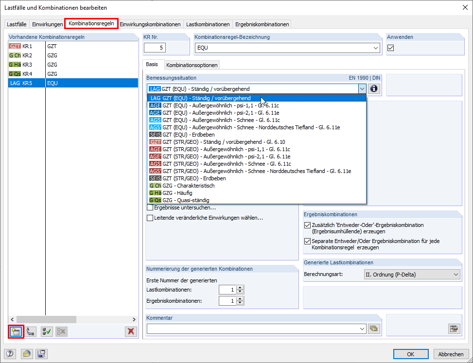 Anlegen einer neuen Kombinationsregel