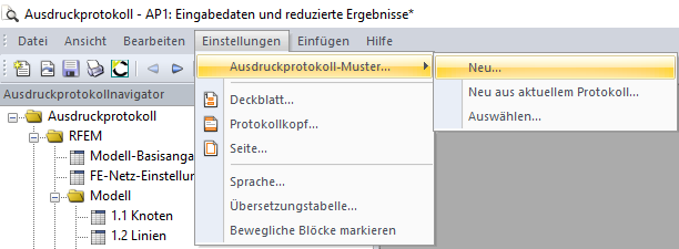 Ausdruckprotokoll-Muster anlegen