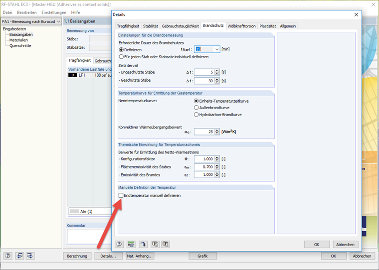 Eingabe der Endtempteratur