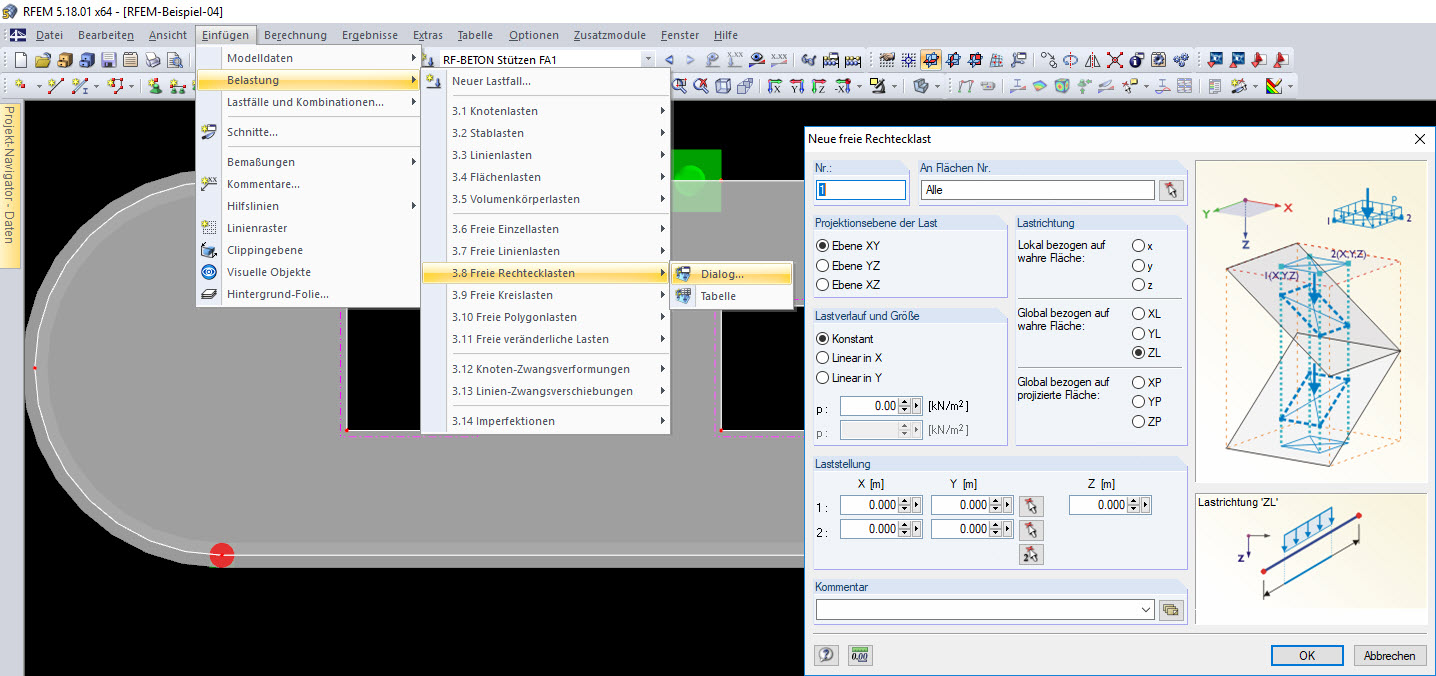 Neue freie Rechtecklast
