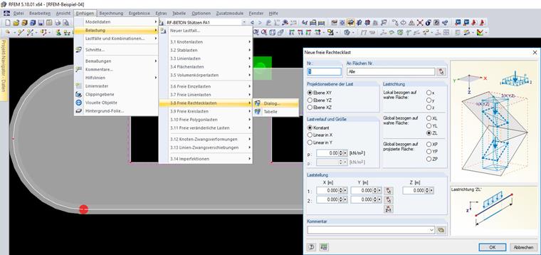 Neue freie Rechtecklast